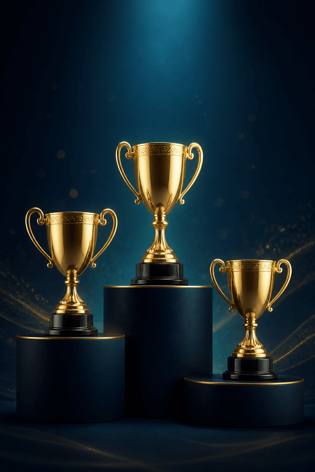 Three trophies representing GATE Rank 1 milestones